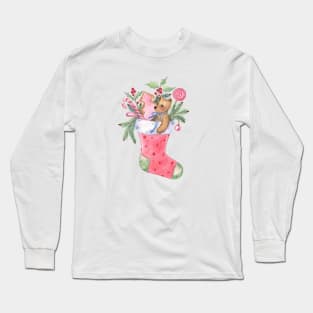 Christmas Sock with a Teddy Bear Long Sleeve T-Shirt